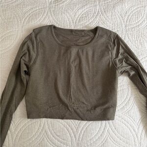 lululemon athletica Olive Ribbed Long Sleeve Crop Top
